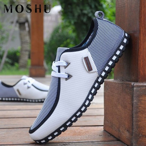 Fashion Summer Sneakers Men Leather Loafers Slip On Casual Shoes Male Flats White Driving Shoes SIZE 47 Trainers Zapatos Hombre