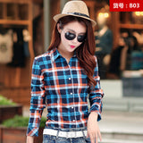 2018 Spring New Fashion Casual Lapel Plus Size Blouses women plaid shirt Checks Flannel Shirts Female Long Sleeve Tops Blouse