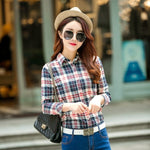 2018 Spring New Fashion Casual Lapel Plus Size Blouses women plaid shirt Checks Flannel Shirts Female Long Sleeve Tops Blouse