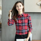 2018 Spring New Fashion Casual Lapel Plus Size Blouses women plaid shirt Checks Flannel Shirts Female Long Sleeve Tops Blouse