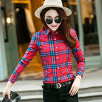 2018 Spring New Fashion Casual Lapel Plus Size Blouses women plaid shirt Checks Flannel Shirts Female Long Sleeve Tops Blouse