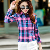 2018 Spring New Fashion Casual Lapel Plus Size Blouses women plaid shirt Checks Flannel Shirts Female Long Sleeve Tops Blouse
