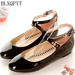 BLXQPYT Direct Selling Real Brand 30-47 Mary Janes T Strap Patent Round Toe Women Shoes Heels Platform Spring Autumn 98-2