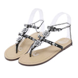 Sandals Rhinestones Chains Thong Gladiator Crystal Flat Heels Sandals