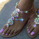 Sandals Rhinestones Chains Thong Gladiator Crystal Flat Heels Sandals