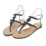 Sandals Rhinestones Chains Thong Gladiator Crystal Flat Heels Sandals