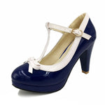 TAOFFEN Plus Size 32-48 Women Summer high heels shoes Woman t-strap bowknot pumps lady platform daily work dress Footwear