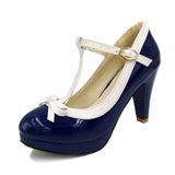 TAOFFEN Plus Size 32-48 Women Summer high heels shoes Woman t-strap bowknot pumps lady platform daily work dress Footwear
