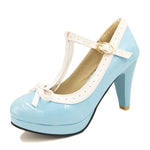 TAOFFEN Plus Size 32-48 Women Summer high heels shoes Woman t-strap bowknot pumps lady platform daily work dress Footwear