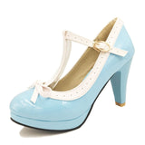 TAOFFEN Plus Size 32-48 Women Summer high heels shoes Woman t-strap bowknot pumps lady platform daily work dress Footwear
