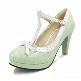 TAOFFEN Plus Size 32-48 Women Summer high heels shoes Woman t-strap bowknot pumps lady platform daily work dress Footwear