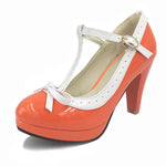 TAOFFEN Plus Size 32-48 Women Summer high heels shoes Woman t-strap bowknot pumps lady platform daily work dress Footwear