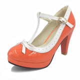 TAOFFEN Plus Size 32-48 Women Summer high heels shoes Woman t-strap bowknot pumps lady platform daily work dress Footwear