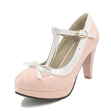 TAOFFEN Plus Size 32-48 Women Summer high heels shoes Woman t-strap bowknot pumps lady platform daily work dress Footwear