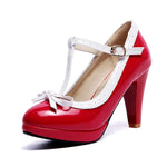 TAOFFEN Plus Size 32-48 Women Summer high heels shoes Woman t-strap bowknot pumps lady platform daily work dress Footwear