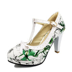 TAOFFEN Plus Size 32-48 Women Summer high heels shoes Woman t-strap bowknot pumps lady platform daily work dress Footwear