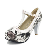 TAOFFEN Plus Size 32-48 Women Summer high heels shoes Woman t-strap bowknot pumps lady platform daily work dress Footwear
