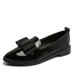 MCCKL Autumn Flats Women Shoes Bowtie Loafers Patent Leather Elegant Low Heels Slip On Footw Female Pointed Toe Thick Heel