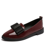 MCCKL Autumn Flats Women Shoes Bowtie Loafers Patent Leather Elegant Low Heels Slip On Footw Female Pointed Toe Thick Heel
