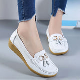 2018 Flats Woman Cow Leather Flats Women Slip On Women's Loafers Metal Decoration Large Size 35-44