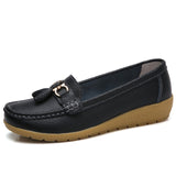 2018 Flats Woman Cow Leather Flats Women Slip On Women's Loafers Metal Decoration Large Size 35-44