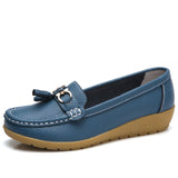 2018 Flats Woman Cow Leather Flats Women Slip On Women's Loafers Metal Decoration Large Size 35-44
