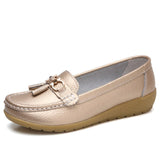 2018 Flats Woman Cow Leather Flats Women Slip On Women's Loafers Metal Decoration Large Size 35-44