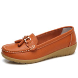 2018 Flats Woman Cow Leather Flats Women Slip On Women's Loafers Metal Decoration Large Size 35-44