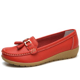 2018 Flats Woman Cow Leather Flats Women Slip On Women's Loafers Metal Decoration Large Size 35-44