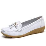 2018 Flats Woman Cow Leather Flats Women Slip On Women's Loafers Metal Decoration Large Size 35-44