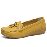 2018 Flats Woman Cow Leather Flats Women Slip On Women's Loafers Metal Decoration Large Size 35-44