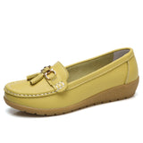 2018 Flats Woman Cow Leather Flats Women Slip On Women's Loafers Metal Decoration Large Size 35-44